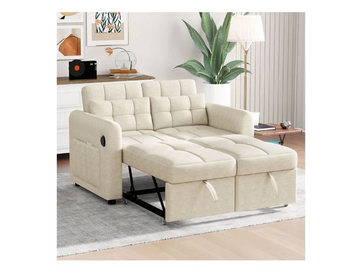 MODFU Schlafsofa Multifunktionales Schlafsofa 3-in-1, Polstersofa, Schlafsofa 1 Teile, mit verstellbarer Rückenlehne, USB, Armlehnentaschen und Kissen