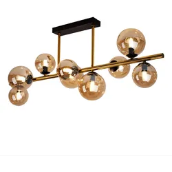 Deckenleuchte mit Glas Strahler Kugel Deckenlampen Glaskugeln Esstisch, LED messing amber 9 flammig, 3,5W 350lm 3000K, LxBxH 87x30x38 cm