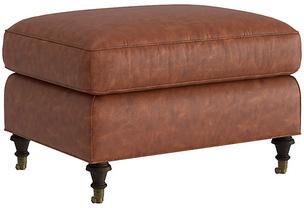 Maggie Leather Ottoman - Tobacco Leather, Tobacco Walnut - Ballard Designs