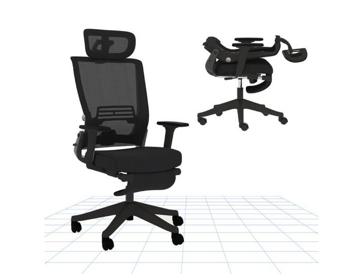 FlexiSpot Chaise de Bureau Ergonomique Chaise Pliante avec Support Lombaire Appui-Tête 2D Chaises avec Repose-Pieds Noir