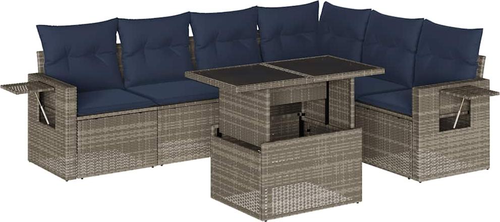 7-teiliges Gartensofa-Set mit Kissen, grau, Polyrattan