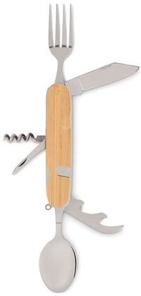 Couverts multifonctions personnalisé pour camping SUBETE acier inoxydable bois