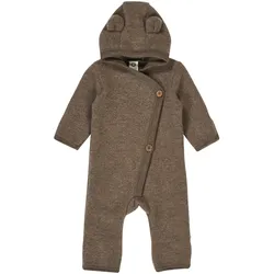 Müsli Wollfleece-Overall mit Klappfuß und Kapuze Ohren, braun, 44