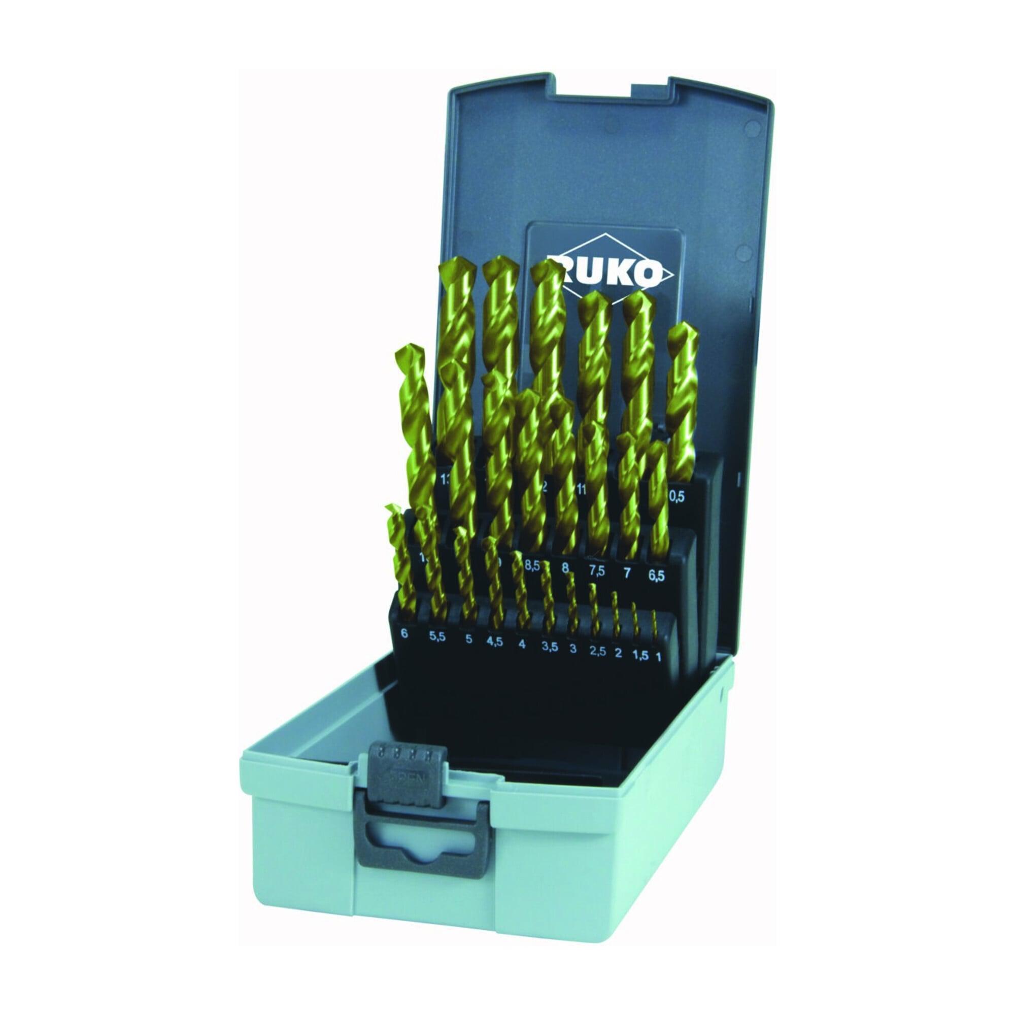 RUKO Spiralbohrersatz DIN338 Typ N D.1-13x0,5mm HSS TiN 25tlg.Ku.-Kassette (250215TRO)