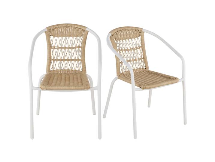 Set aus 2 Gartenstühlen aus weißem Stahl und recyceltem Kunstharzgeflecht