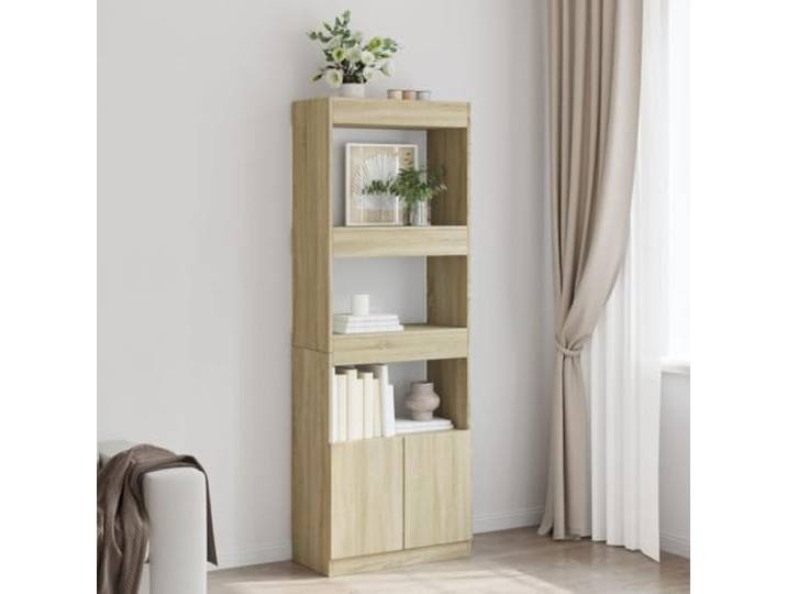 ROMHZKS Highboard 63x33x180 cm Sonoma-Eiche Holzwerkstoff mit Türen Stauraum mit Türen, robustes Material, vielseitig als Regal nutzbar, Wohnzimmer oder Büro
