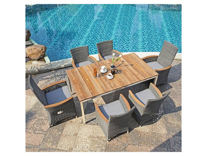 Zebra Ausziehtisch Kubex Edelstahl mit Teakholzplatte 170/280 mit