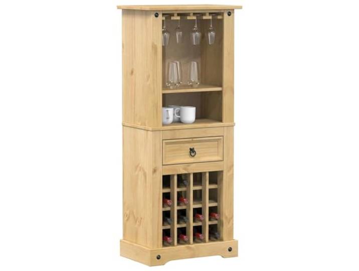 GBCDSWBR Weinregal Corona, Massivholz Kiefer, Flaschenregal 56x35x134,5 cm Rustikale Optik, Viel Stauraum, Inklusive Schublade