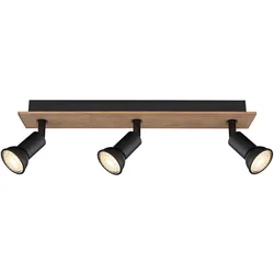 Deckenlampe Strahler Vintage Deckenleuchte Deckenlampe schwarz Holz, Spots beweglich 3 flammig, Metall dunkelbraun, 3x GU10 Fassungen, LxBxH 40x6x9cm