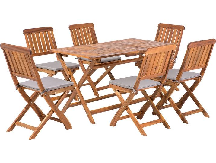 BELIANI Gartenmöbel Set Braun Akazienholz 6 Personen inkl. Auflagen Terrasse Outdoor Rustikal Landhaus