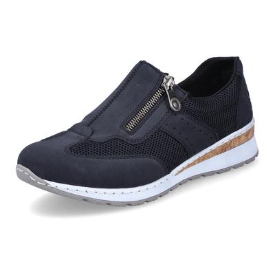 Slip-On Sneaker RIEKER, Damen, Gr. 42, Textil, blau (dunkelblau), Lederimitat, Textil, Schuhe Sneaker, Slipper, Schlupfschuh, Freizeitschuh im Materialmix