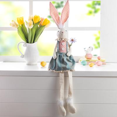 Glitzhome Easter Fabric Girl Boy Bunny Duck Shelf Sitters or Standing Figurines Decor