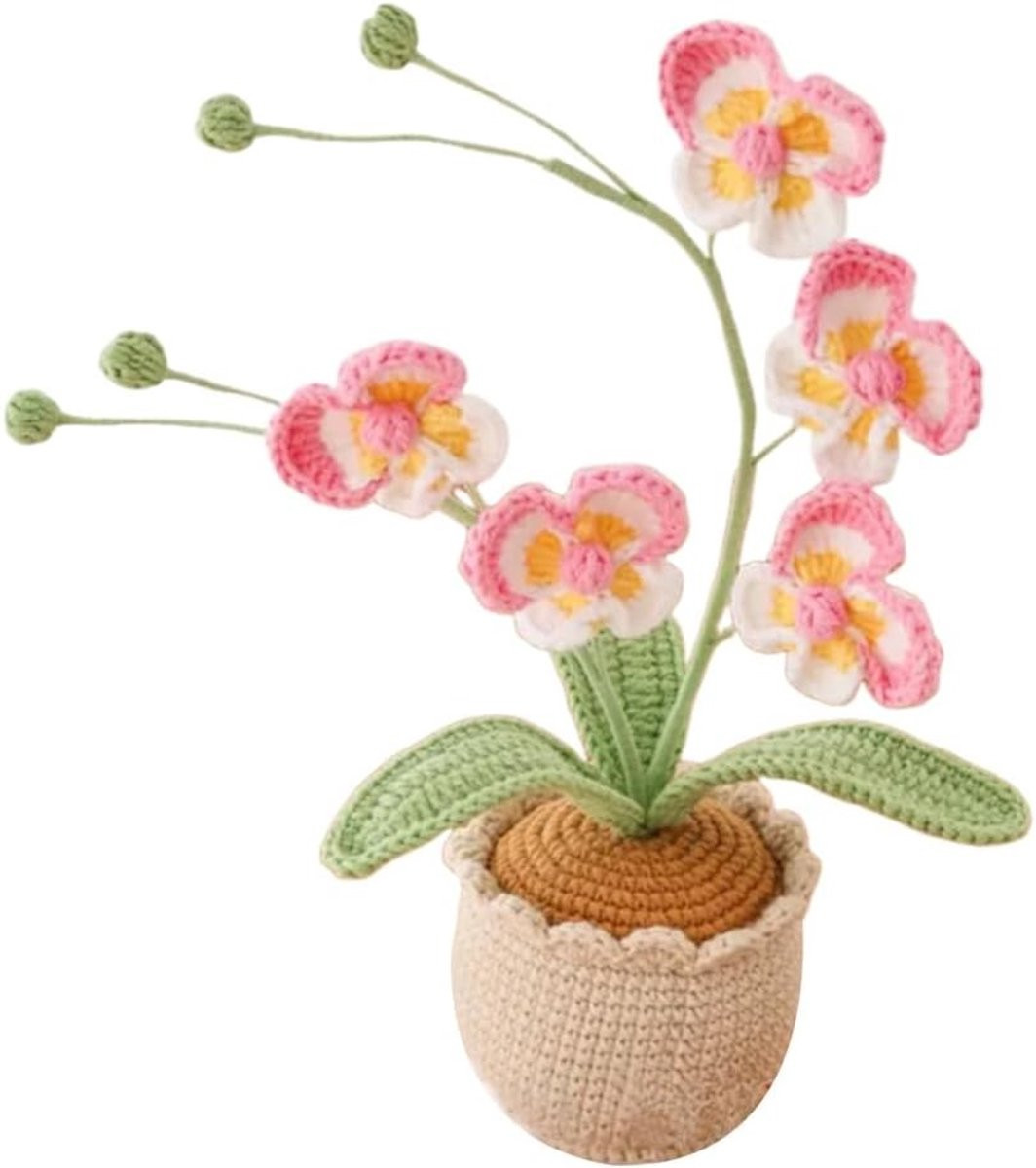 Vellaro Gehaakt bloemen boeket - Roze - 8 x 24 cm - Decoratieve kunstbloemen voor binnen