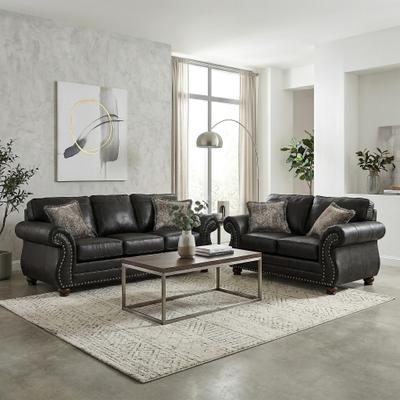 Roundhill Furniture Leinster 2-Piece Living Room Set, Sofa and Loveseat, Black