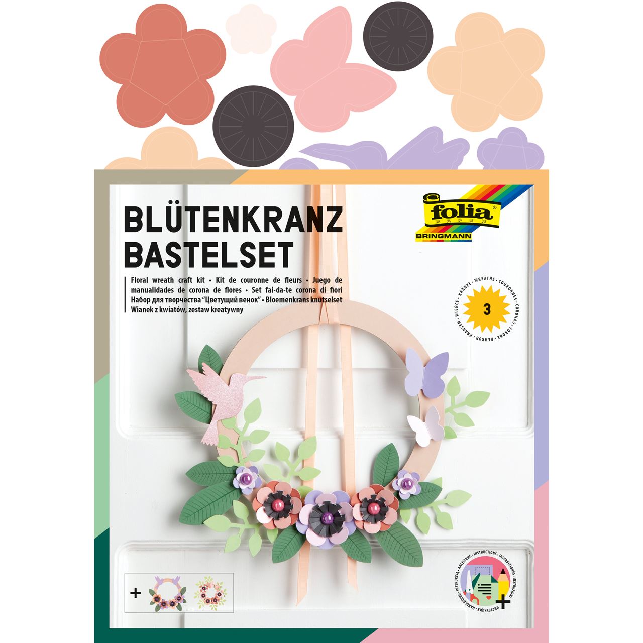 folia Bastelset Blütenkranz mehrfarbig 3 St.