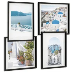 BILDER SET 4er Set - 50x50 cm & 40x60 cm Schwarzer Rahmen - Weiße Treppenpflanzen Meer