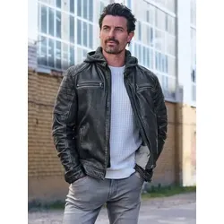 engbers Herren Lederjacke mit herausnehmbarer Kapuze Braun regular uni Kapuze - 50
