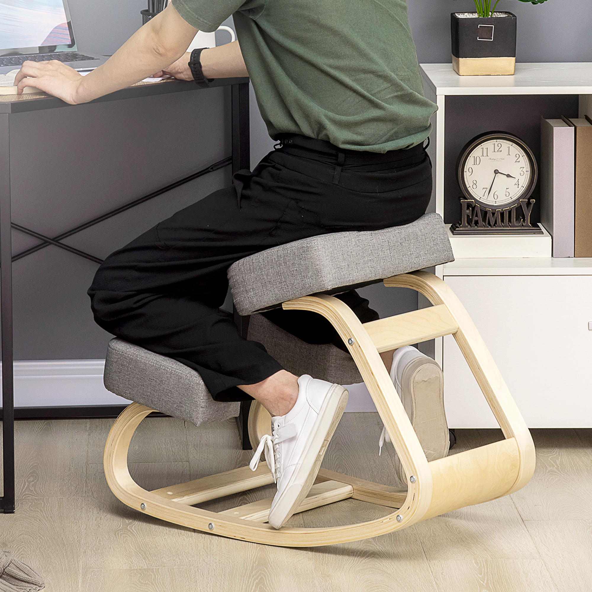 Vinsetto Sedia Ergonomica Posturale in Legno di Betulla e Cuscino in Gommapiuma e Poliestere, 51x69x58cm, Grigia Aosom