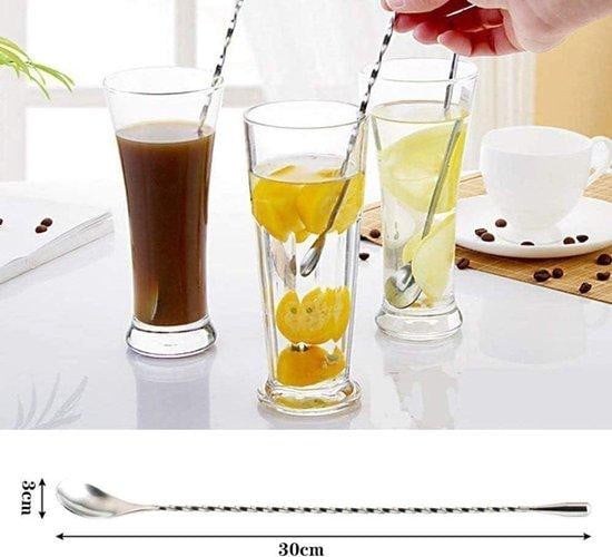 Zilveren roerlepel van roestvrij staal voor cocktails, milkshakes en koffie