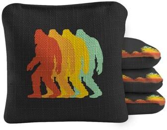 Skip's Garage Retro Sasquatch Black Dual Sided Cornhole Bags