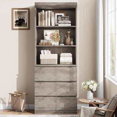 Garvee 70.27 Inches Tall Bookshelf Farmhouse Bookcases Wooden Deep Bookshelves with 3 Drawers for Home Office