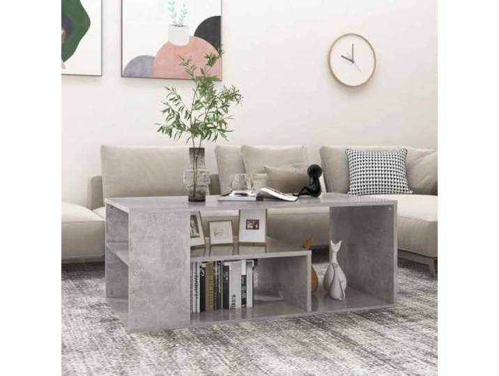 Couchtisch Betongrau 100x50x40 cm Holzwerkstoff Moderner Wohnzimmertisch mit Großer Ablagefläche und Stauraum Regalen Stabil Langlebig