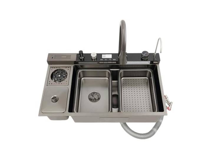 Spüle 304 Edelstahl Arbeitsstation Küchenspüle mit Tassenwaschmaschine Integrierte Tassenwaschmaschine und herausziehbarer Wasserhahn für vielseitige Nutzung