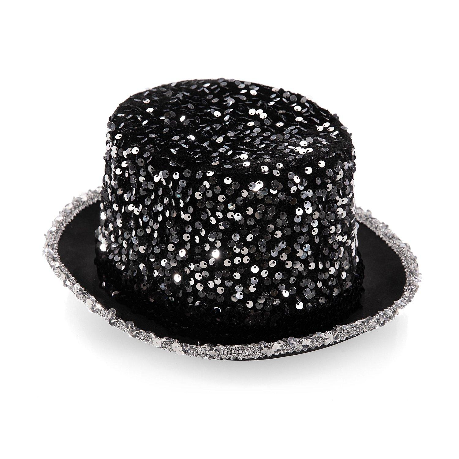 Zylinder "Pailletten", silber/schwarz