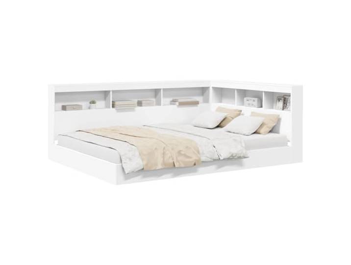 PUGYNBK Bett mit Regal, Weiß, 140 x 200 cm, technisches Holz Kopfteil mit integriertem Regal, robuste Konstruktion, platzsparendes Design, einfache Reinigung