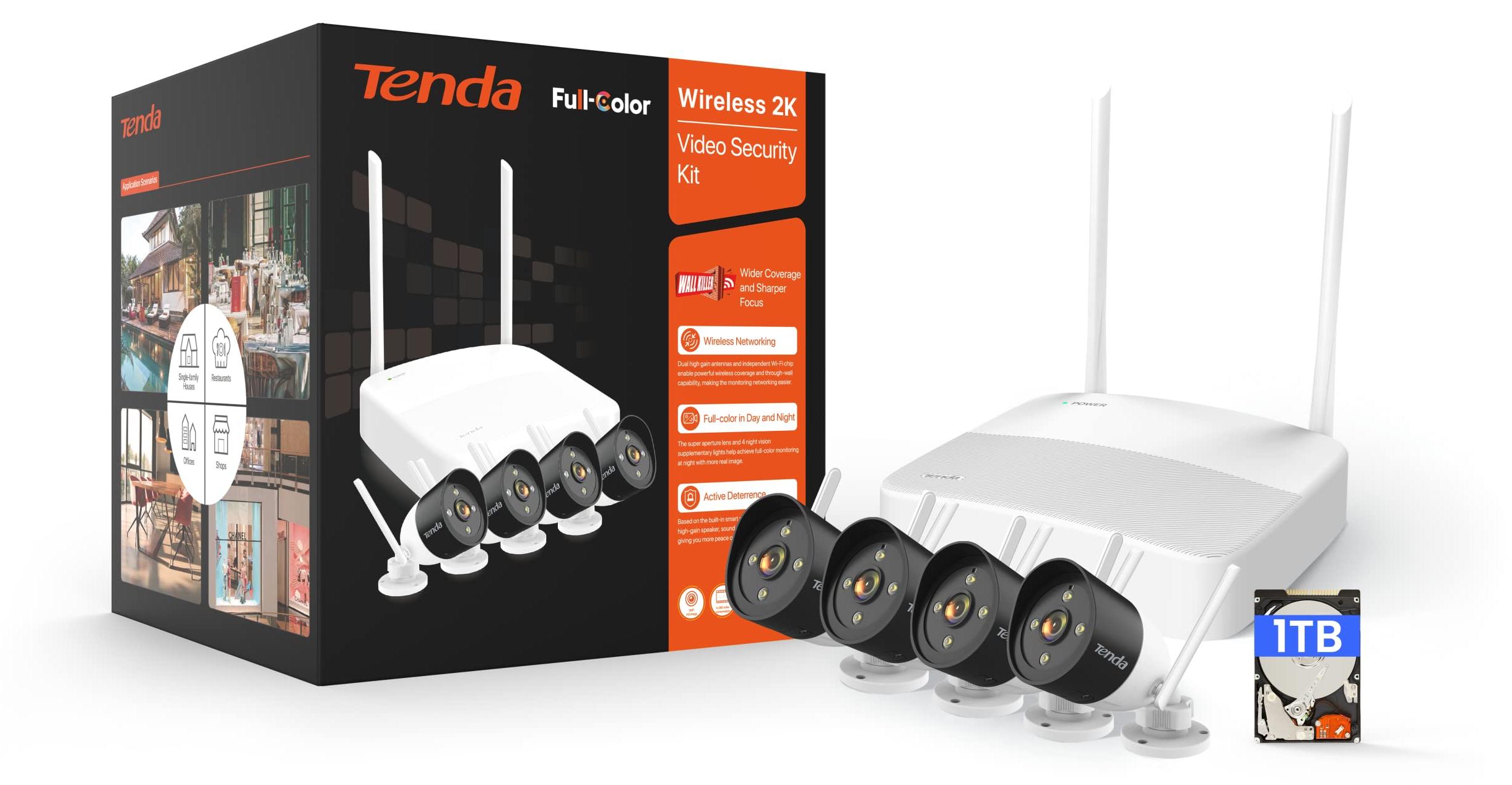 Tenda Überwachungskamera Aussen WLAN Set, 4X 2K WLAN Kamera Outdoor + 4CH Wirele