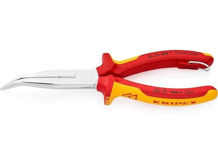 KNIPEX Pince demi-ronde avec tranchant\, homologuées VDE;\, 26 26 200 T BK (pince bec de cigogne) en blister chromée isolées avec gaines bi-matière