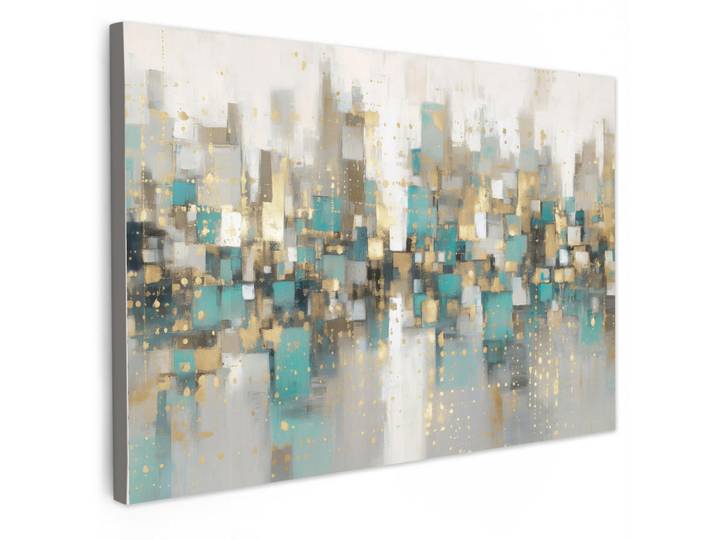MuchoWow Leinwandbild - Abstrakt - Blöcke - Gold - Skyline - 90x60 - Deko Wohnzimmer, Beige, Textil, Kiefer, Rechteckig, 90x60 cm, gerahmt, Bilder & Rahmen, Bilder, Wandbilder
