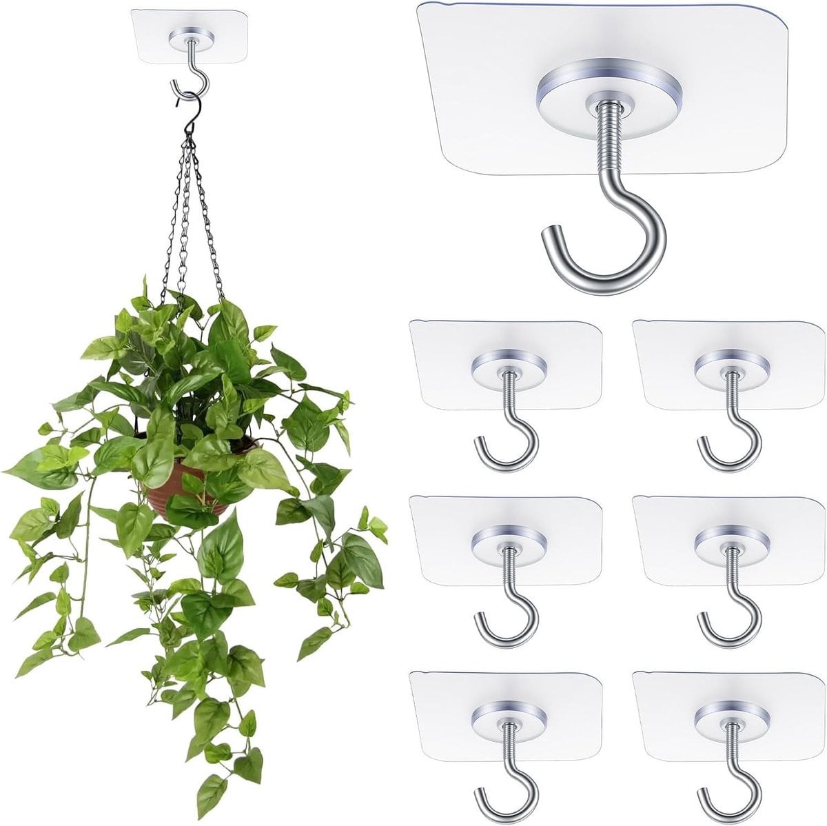 Set van 6 zelfklevende transparante plafondhaken voor decoratie zonder boren