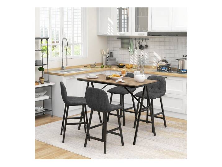 HOMCOM Bargruppe Bartisch mit Barhocker-Set Esstisch mit 4 Stühlen mit Rückenlehne, (Bartisch-Set, 5-tlg., 5-teiliges Bartisch-Set), Dunkelgrau+Schwarz