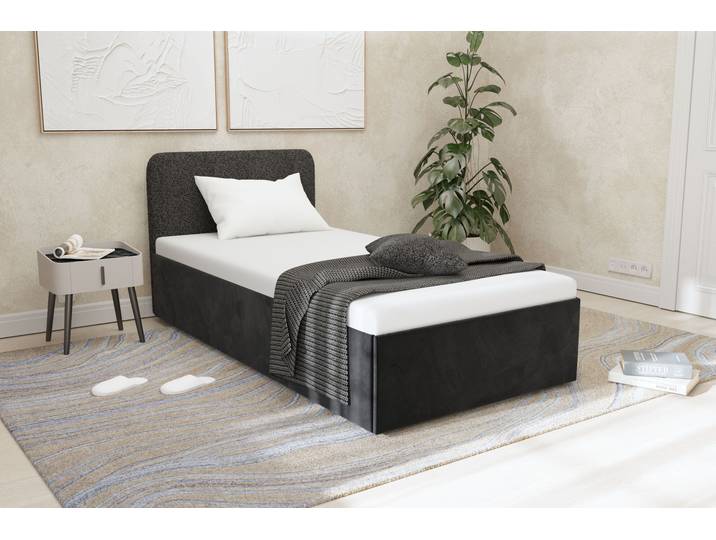 Polsterbett, Teddy-Stoff, Schwarz, 100×200 cm, Mit Stauraum & Verstellbarem Lattenrost, Modern, Westfalia Schlafkomfort