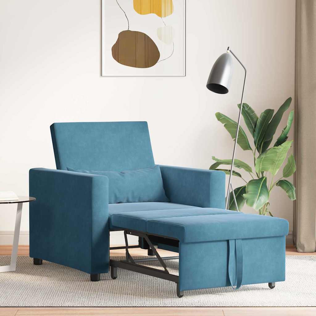 vidaXL Pull out Sofa Bed Single avec des roues Bleu Velours