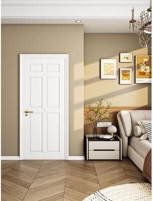 Nuzanto 80''H White 6 Panel Solid Wood Slab Solid Wood Primed Shaker Standard Interior Door