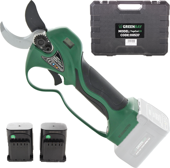 Sécateur électrique de taille Greenbay TopCut 33 - 2 batteries de 16.8 V -  4Ah - Diamètre de coupe 32 mm