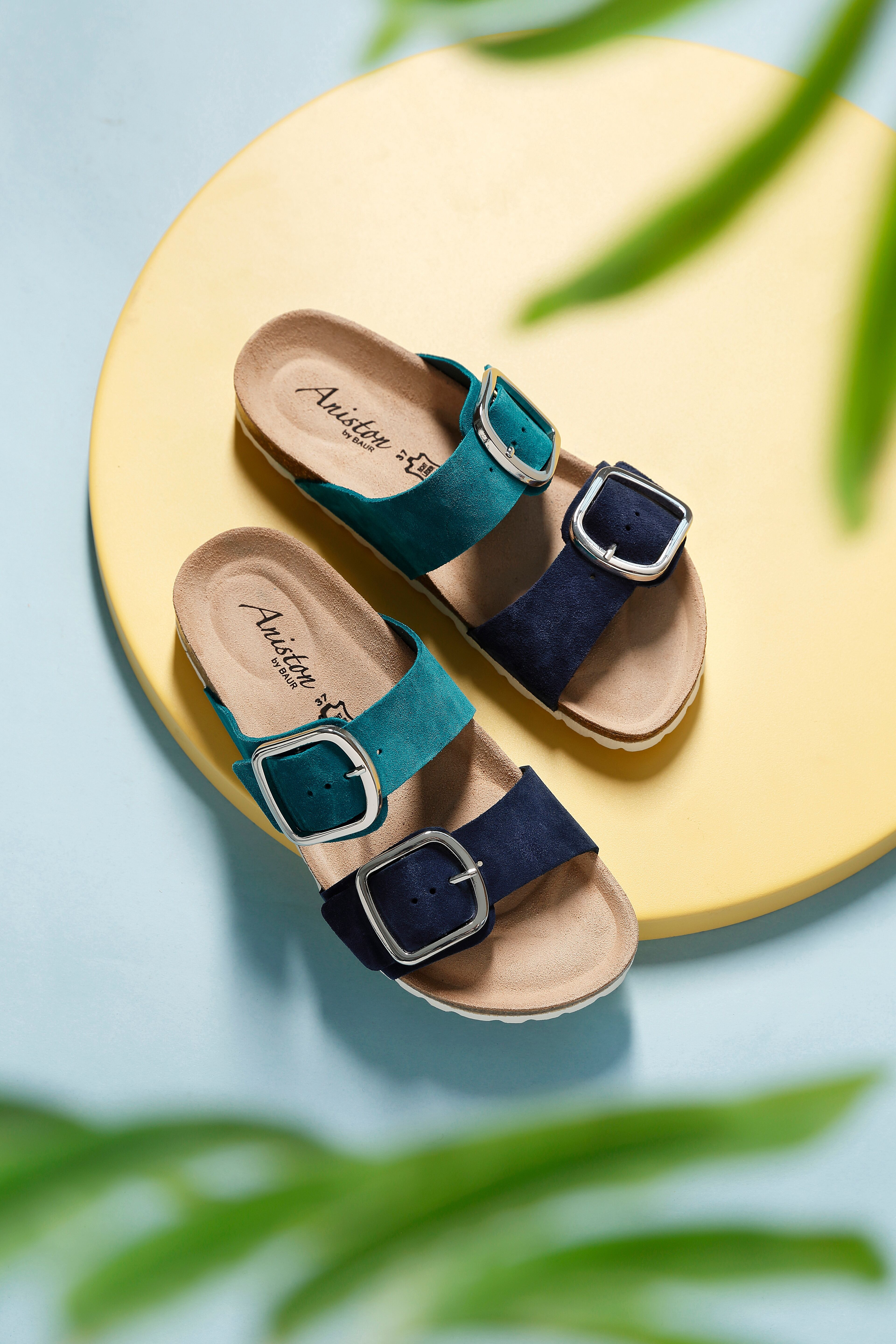 Pantolette ANISTON SHOES, Damen, Gr. 37, Textil, blau (blau, türkis), Veloursleder, Schuhe Pantolette, Sommerschuh, Hausschuh mit Eye-Catching Farben