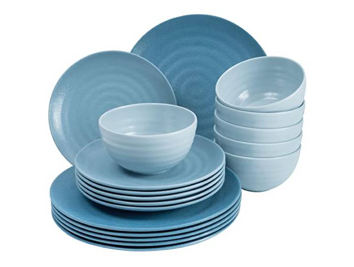 Camping Geschirr Set aus Melamin für 6 Personen 18 Teileblau Geschirrset