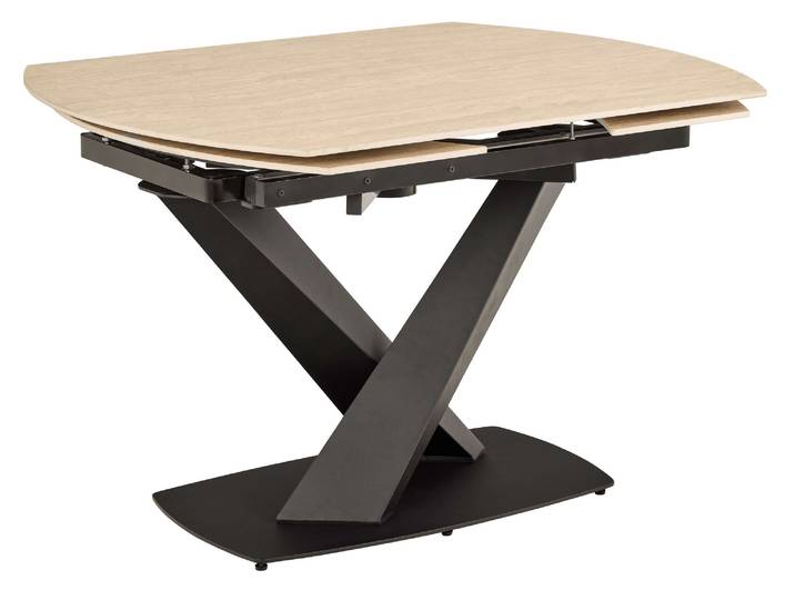 Esstisch ACTONA GROUP Morellla, Speisetisch, Tisch , sand, matt schwarz, sand, B:180cm H:77cm T:90cm, Tische, Esstisch, Esstisch, Keramikplatte, oval, Drehfunktion, Stahlfuß, 6–8 Sitzplätze