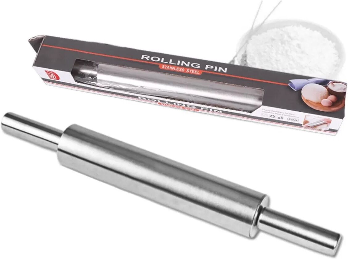 INF Edelstahl Nudelholz 43cm Silber - Metall-Teigroller für Gebäck, Dumpling-Hüllen und Nudelherstellung
