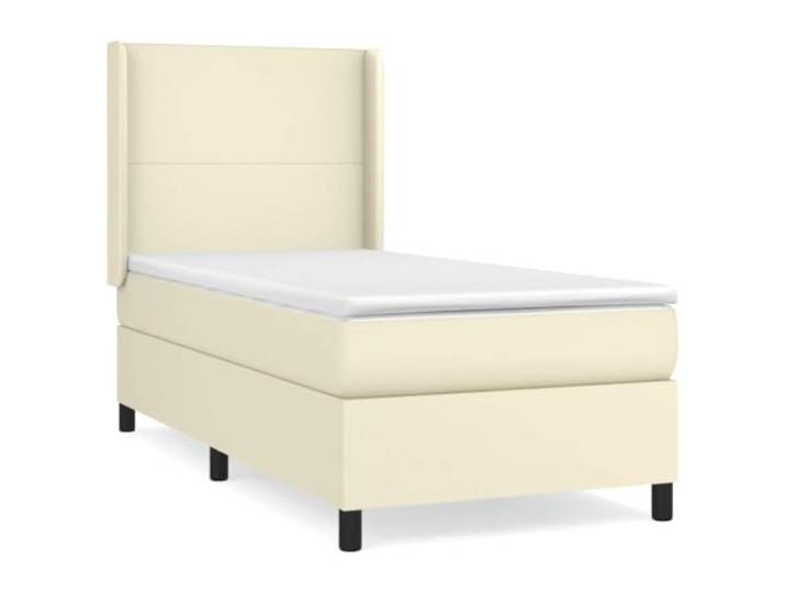 PUGYNBK Boxspringbett, Kunstleder, cremefarben, 80 x 200 cm Verstellbares Kopfteil, Taschenfederkernmatratze, mittlere Härte, einfache Reinigung