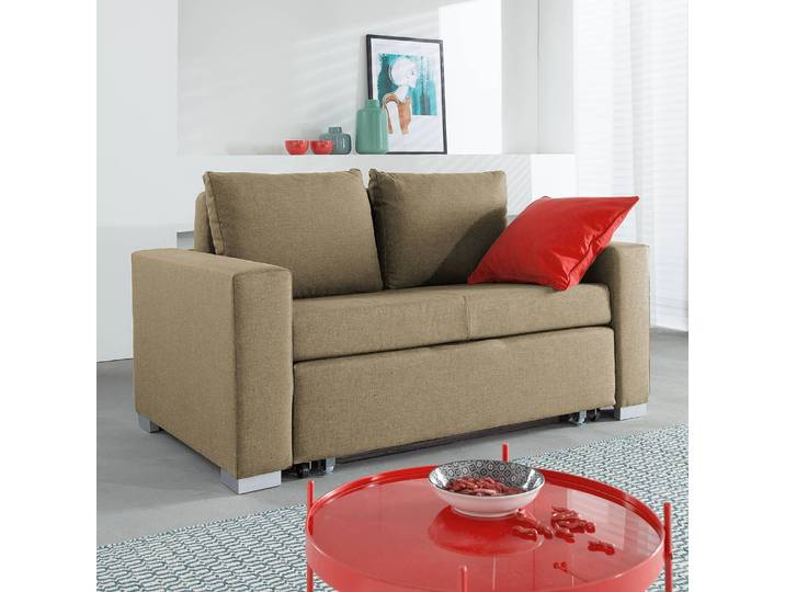 Schlafsofa Basic Beige/Beige Stoff Doran 153cm mit Schlaffunktion Modern
