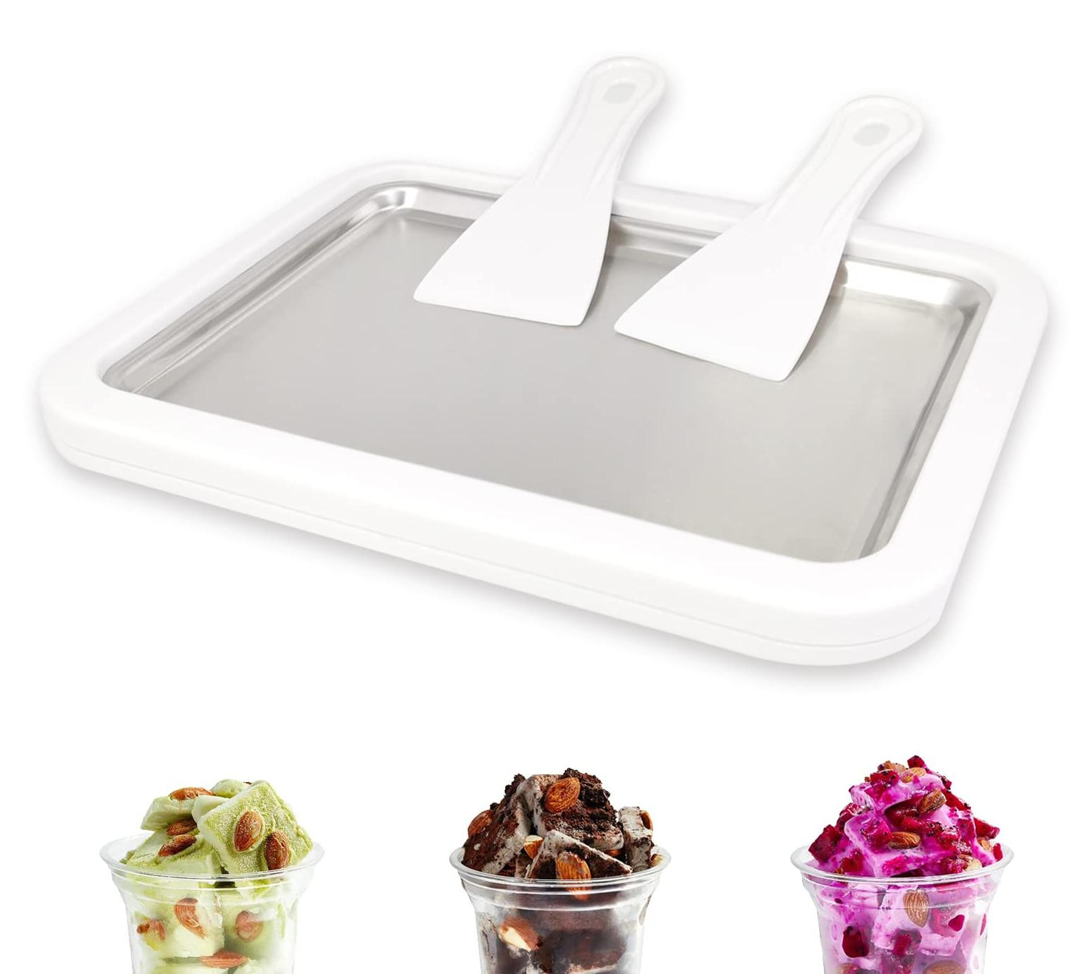 Selius Instant Ice Cream Maker Set met 2 spatels en mini vriezer kit, wit