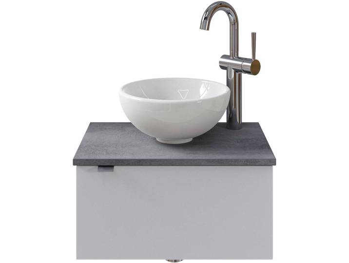 Waschtisch SAPHIR Serie 6915 Waschschale mit Unterschrank für Gästebad, Gäste WC , weiss (weiß glanz, oxid dunkelgrau, weiß glanz), B:51cm H:39,8cm T:35cm, Waschtische, Waschtisch, 51 cm breit, 1 Tür, Waschtischplatte, kleine Bäder, ohne Armatur