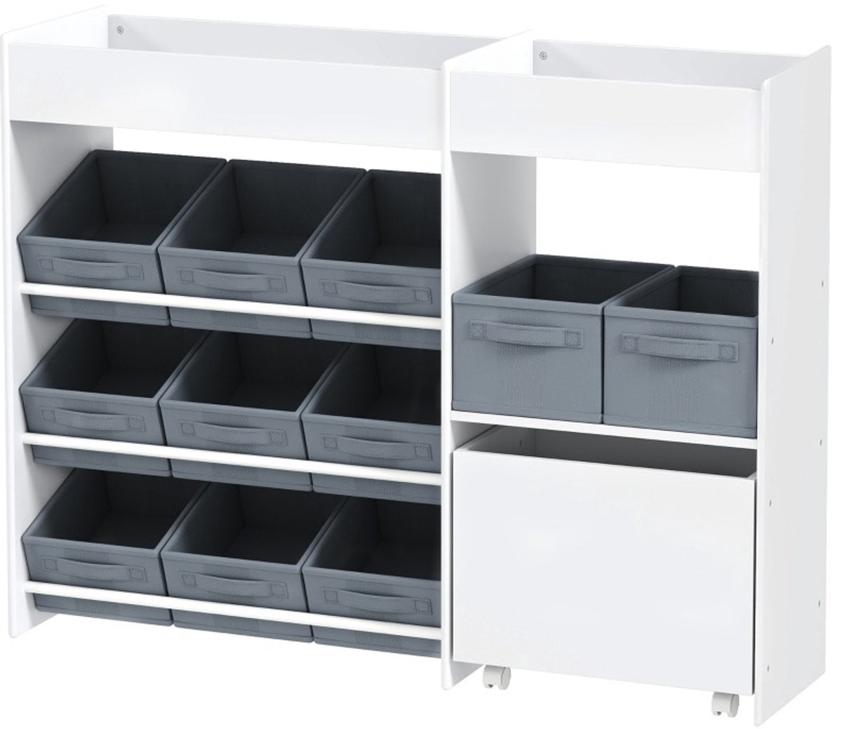 MODFU Kinder Opbergkast met 11 Stoffen Boxen - Wit - B: 105 cm, D: 30 cm, H: 80 cm