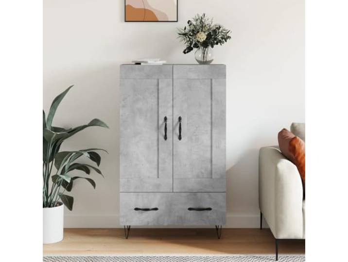 RJPLMFV Anrichte, hoch, betongrau, 69,5 x 31 x 115 cm, aus technischem Holz Aufbewahrungsmöbel für Wohnzimmer, feuchtigkeitsbeständig, Wandbefestigung inklusive, Regale für Dekoration