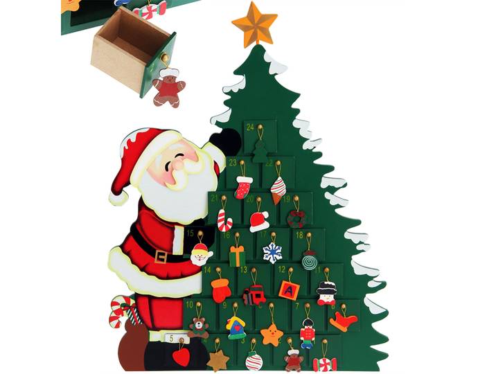 Spielwerk® Calendrier de l'Avent en Bois Réutilisable 'Père Noël'