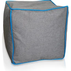 KINZLER Hocker eckig, Leinenoptik mit Neon-Piping, Türkis